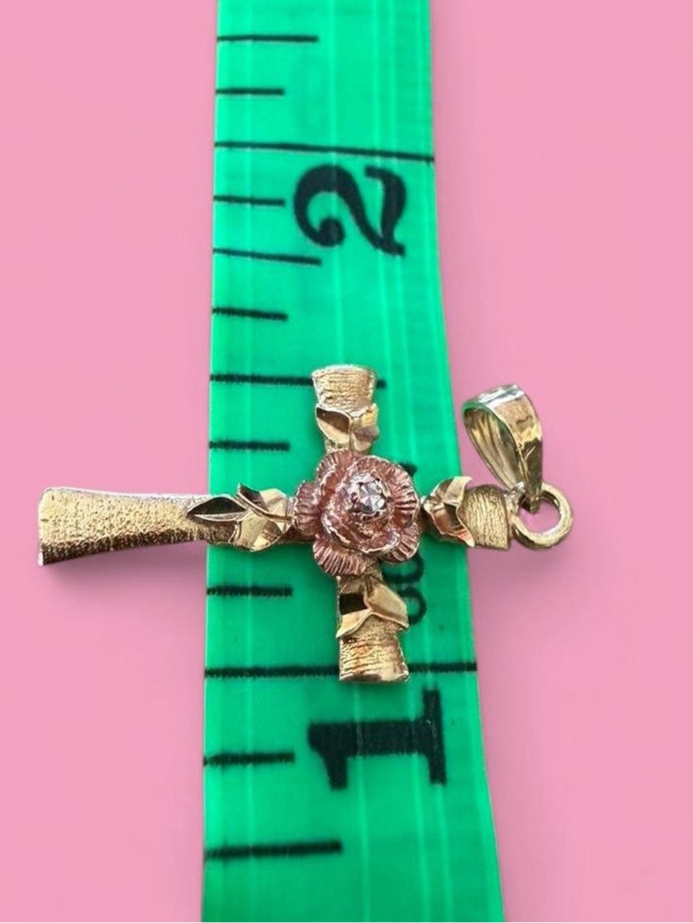 β¨ 10K Gold Two Tone Cross Pendant Rose Flower Religious Charm 10k βοΈ Jewelry - Picture 9 of 16